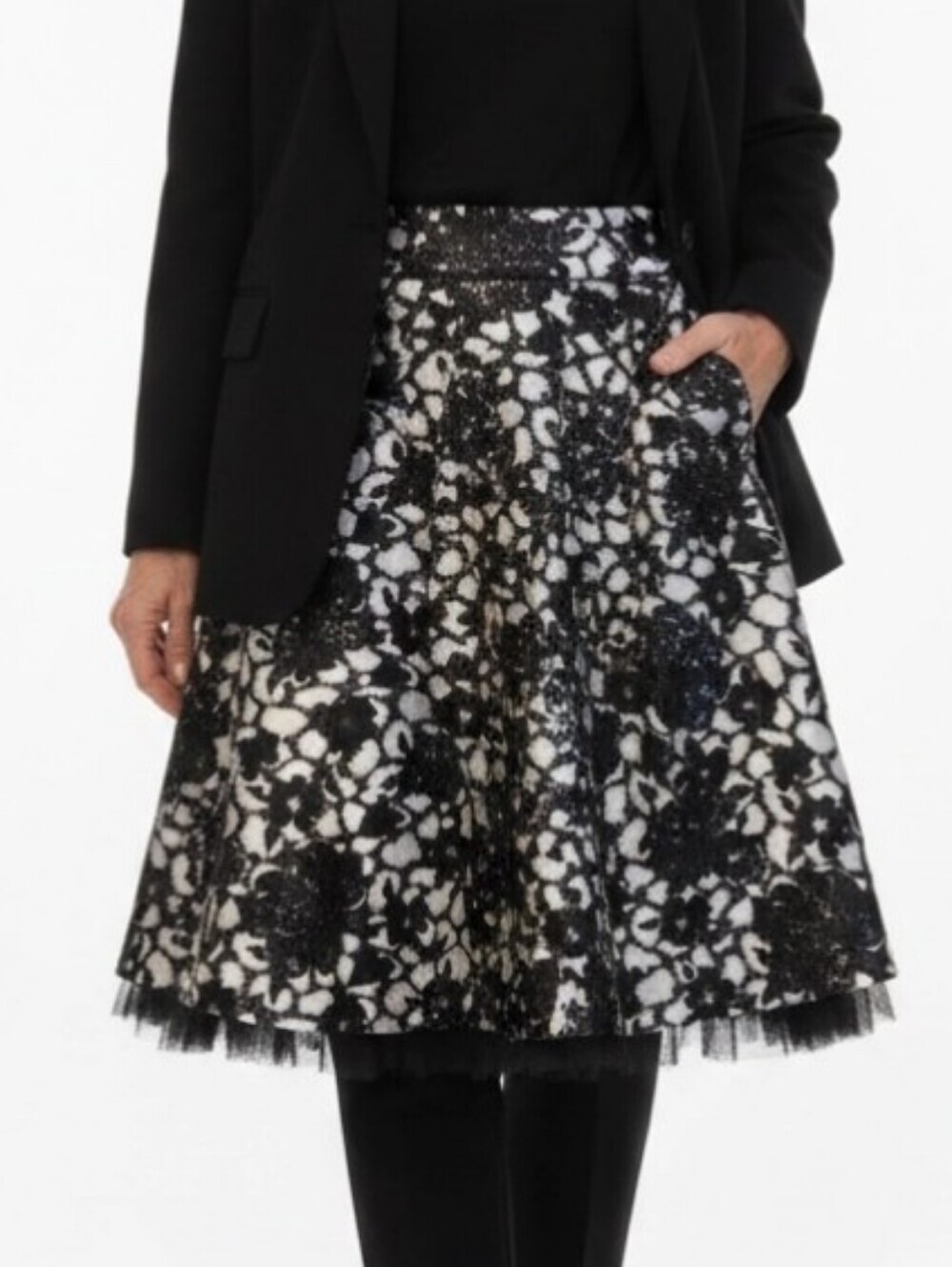 Talbots Collection Womens Sz 10 Skirt Floral Black & White Sequins Tulle Hem